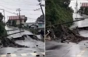 Impressionante: rua afunda após chuvas em Gramado